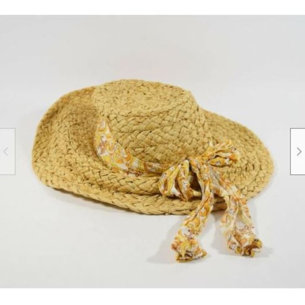 Cappelli Straworld Paper Straw Look Floppy Sun Hat w/ Yellow Bow One Size